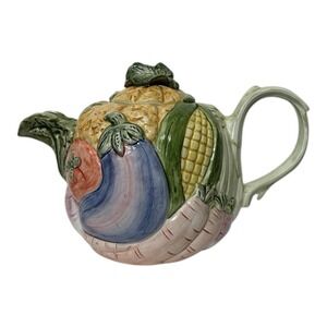 Fitz & Floyd Vintage 1980s Vegetable Garden Teapot 40oz Ceramic Multicolor